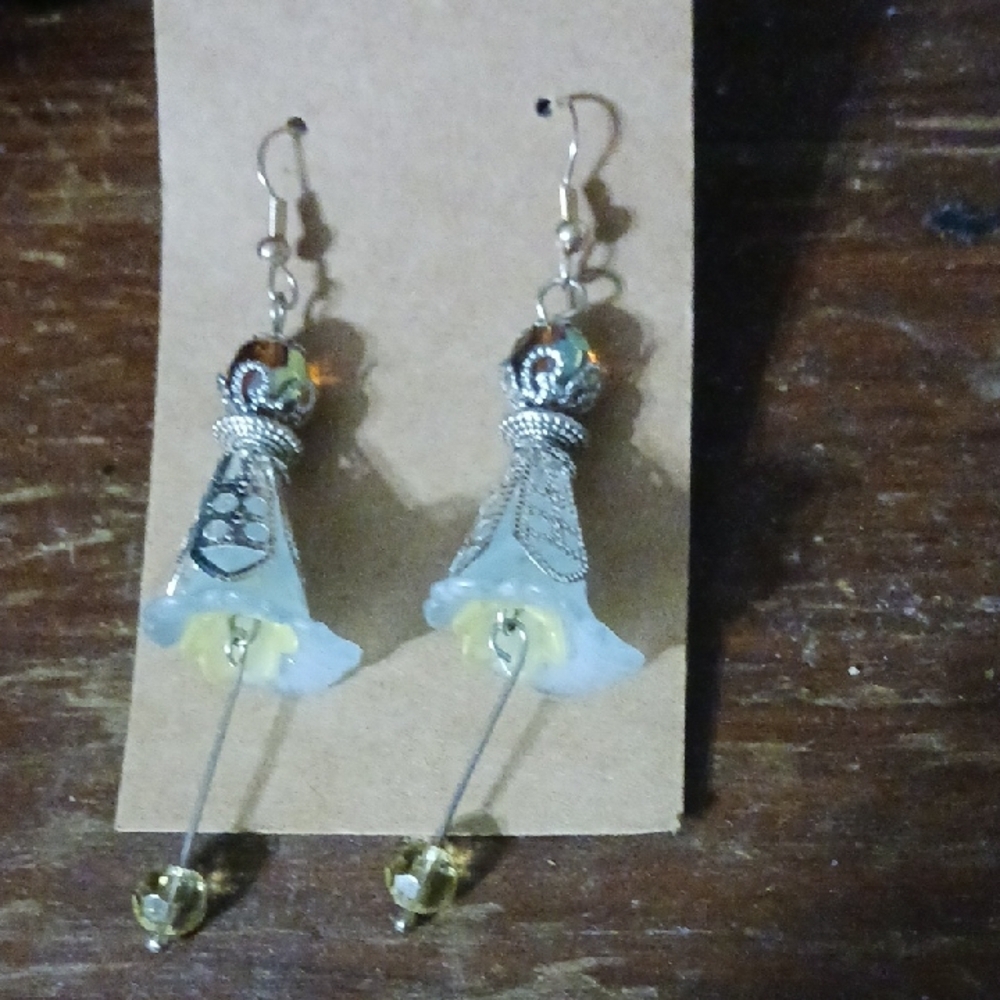 Handmade Elegant Blue and Yellow Drop Earrings